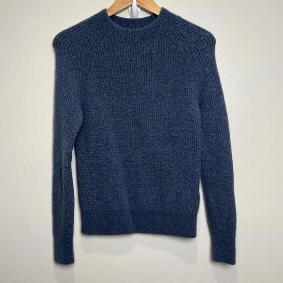 Banana Republic AIRE WAFFLE-KNIT SWEATER Blue Crew Pullover Sweater Wool XS - Picture 1 of 5
